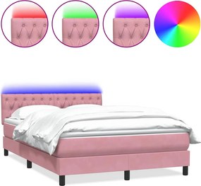 vidaXL rózsaszín bársony rugós és LED-es ágy matraccal 140x220 cm