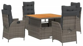 5 részes szürke polyrattan kerti étkezőgarnitúra párnával