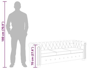 3 személyes fehér műbőr Chesterfield kanapé