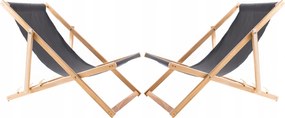 2X Kerti Napozóágy Fából Összecsukható Woodok Sötétszürke Szövet