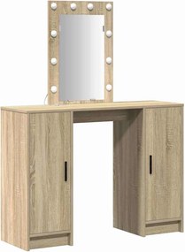vidaXL Öltözködőasztal tükör lámpákkal Barna 102 x 33 x 135 cm Faanyag