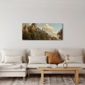 Kép - Jan van der Heyden, View Down a Dutch Canal, reprodukciók (120x50 cm)