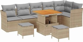 vidaXL Kerti Kanapé Szett 9 pcs Bézs polirattan