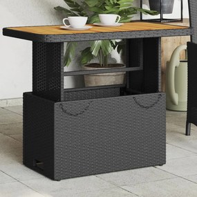 vidaXL fekete polyrattan és akácfa kerti asztal 90 x 55 x 71 cm