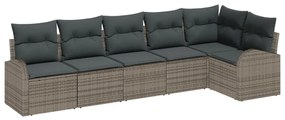6 részes kerti kanapé szett párnákkal, szürke poli rattan, 2 személyes kerti kanapé tárolóval és párnákkal, szürke poli rattan