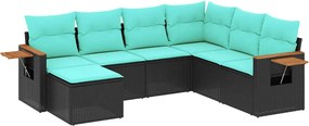 vidaXL 7 részes fekete polyrattan kerti ülőgarnitúra párnákkal