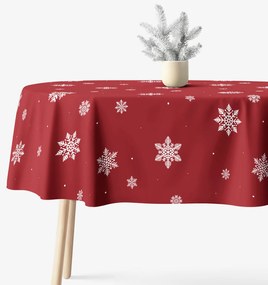 Goldea ovális pamut terítő - hópelyhek piros alapon 120 x 200 cm