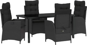 vidaXL Kert étkező szett párnával 5 pcs Fekete polirattan