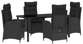 vidaXL Kert étkező szett párnával 5 pcs Fekete polirattan