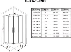 Stuxi Nizza Black 90x90 cm szögletes két tolóajtós zuhanykabin 6 mm vízlepergető biztonsági üveggel, fekete elemekkel, 190 cm magas