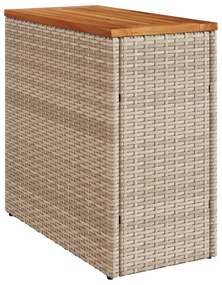 bézs polyrattan kerti kisasztal fa asztallappal 58x27,5x55 cm