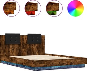 vidaXL füstös tölgy színű ágykeret fejtámlával és LED-ekkel 120x200 cm