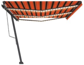 narancssárga-barna szélérzékelős és LED-es napellenző 600x300cm