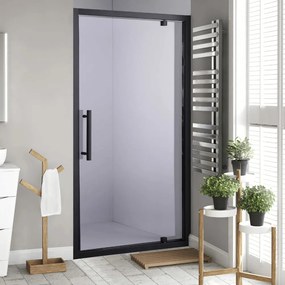 Stuxi Torino Black 100 cm széles nyílóajtós zuhanyajtó 6 mm vastag vízlepergető biztonsági üveggel, fekete elemekkel, 200 cm magas