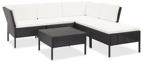 vidaXL 6-részes fekete polyrattan kerti bútorszett párnákkal