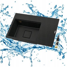 Rendo mosogató fekete, arany szemcsékkel balos, gránit modern