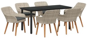 vidaXL Kert étkező szett párnával 7 pcs Világosszürke polirattan
