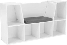 Gyerekkönyvtár ülőhellyel, fehér/szürke, FERIA