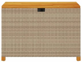 bézs polyrattan és akácfa kerti tárolóláda 110 x 55 x 63 cm
