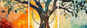 Kép – Mozaik – nap és fa I. (órával) (90x30 cm)