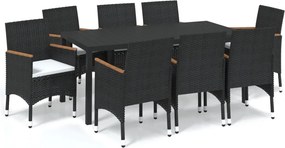 vidaXL 9 részes fekete polyrattan kerti étkezőgarnitúra párnákkal