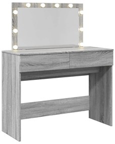 szürke sonoma színű fésülködőasztal LED-del 100 x 40 x 120 cm