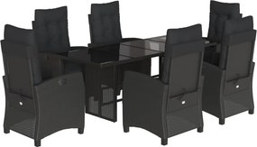 vidaXL 7 részes fekete polyrattan kerti étkezőgarnitúra párnával