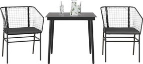 vidaXL 3 részes fekete polyrattan üveg kerti étkezőgarnitúra párnákkal