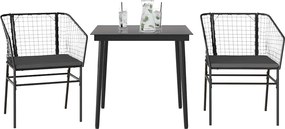 vidaXL 3 részes fekete polyrattan üveg kerti étkezőgarnitúra párnákkal