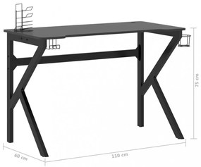 fekete K-lábú gamer asztal 110 x 60 x 75 cm