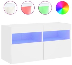 fehér falra szerelhető TV-szekrény LED-lámpákkal 80x30x40 cm