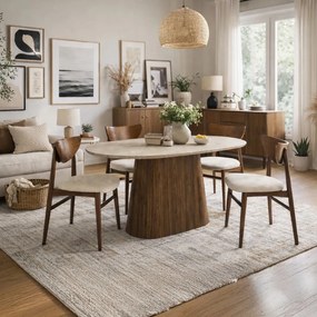 Ovális étkezőasztal 180 cm méretben, travertin/dió színben GIANNI