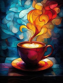 Vászonkép Canvas Mozaik Ólomüveg Csésze Kávé Meleg Aroma 60x80