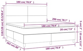 világosszürke bársony rugós és LED-es ágy matraccal 180x200 cm