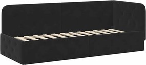 vidaXL Sarokágy keret fejtámlával Fekete 80 x 200 cm Bársony