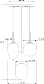 Globo 15345-3 Függeszték fekete fém váz, füstszínű 3 különböző méretű, és formájú üvegbúrával. Ø:460, H:1200, exkl. 3xE14 40W 230V