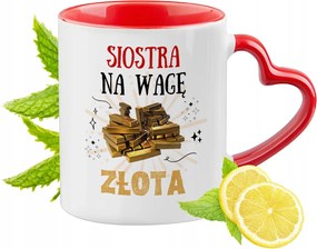 Nővérnek Piros Bögre Szív Alakú Füllel Ajándék