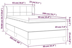 sötétszürke bársony rugós ágy matraccal 90 x 200 cm