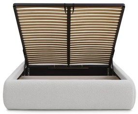 Világosszürke kárpitozott ágyneműtartós-ágytámla nélkül franciaágy ágyráccsal 180x200 cm Inera – Bobochic Paris