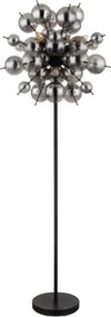 Globo 15633SS Állólámpa fém fekete matt, füstszínű üveggömbök, fekete PVC kábel, lábpedálos kapcsoló a kábelen, ø: 550mm, M: 1550mm, kábel hossza 1800mm, üveggömbök átmérője: 24 x 6 cm, 24 x 10 cm, 6x E14 25W 230V izzók nélkül
