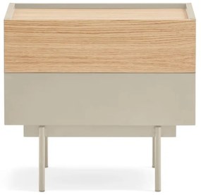 Bézs-natúr színű éjjeliszekrény tölgyfa dekorral Otto – Teulat