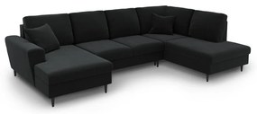 Fekete bársony kinyitható tárolóhelyes sarokkanapé (jobb oldali-U alakú) Kyoto – Cosmopolitan Design
