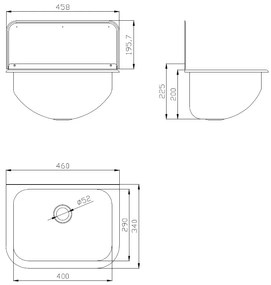 Falikút - rozsdamentes acél - hátfallal - 6/4" - 460 x 340 x 460 mm