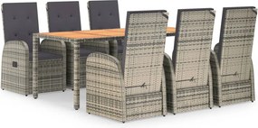 vidaXL 7 részes szürke polyrattan kerti étkezőgarnitúra párnával