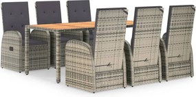 vidaXL 7 részes szürke polyrattan kerti étkezőgarnitúra párnával