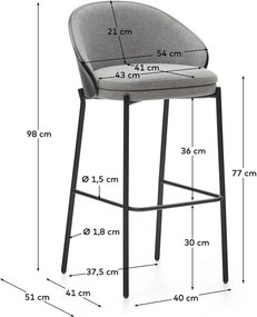 Fekete-szürke bárszék (ülésmagasság 77 cm) Eamy – Kave Home