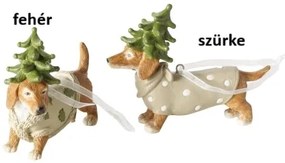 Karácsonyfadísz fenyőfás tacskó két féle / Fehér