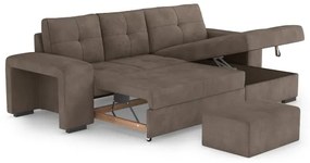 PALERMO barna jobb oldali kihúzható kanapé tárolóval és puffal