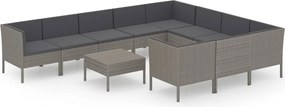 vidaXL 11 részes szürke polyrattan kerti ülőgarnitúra párnákkal
