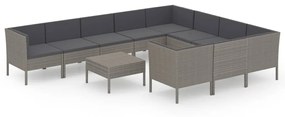 vidaXL 11 részes szürke polyrattan kerti ülőgarnitúra párnákkal